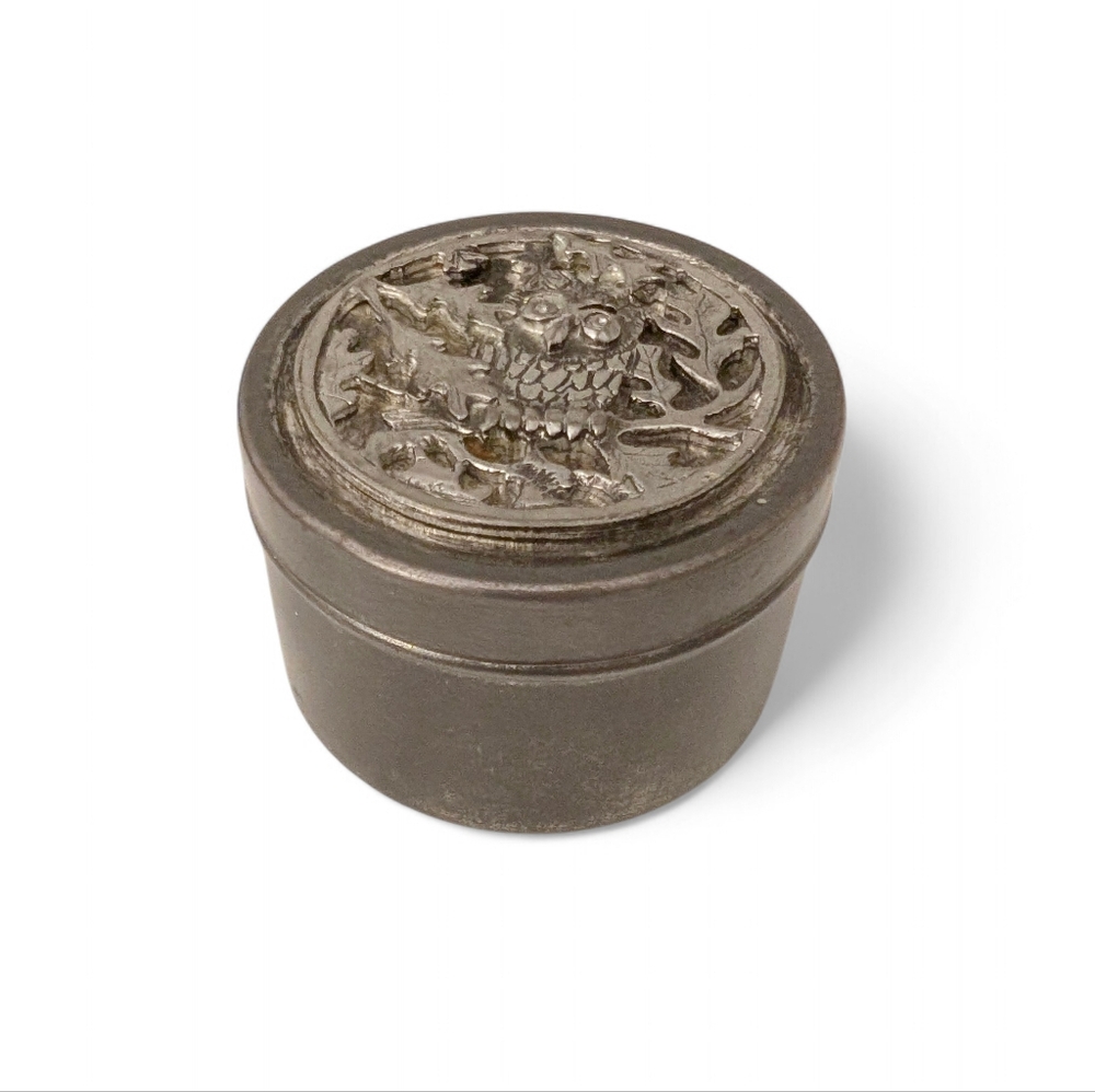 VINTAGE Metzke Pewter Owl Jewelrybox Trinket Jewelry Ring Collectible 1970 Y2k
